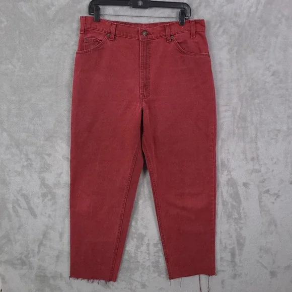 Vintage Levis 550 Mens Jeans 36x32 Red Relaxed Orange Tab 90s USA Undone Hem - Picture 3 of 12